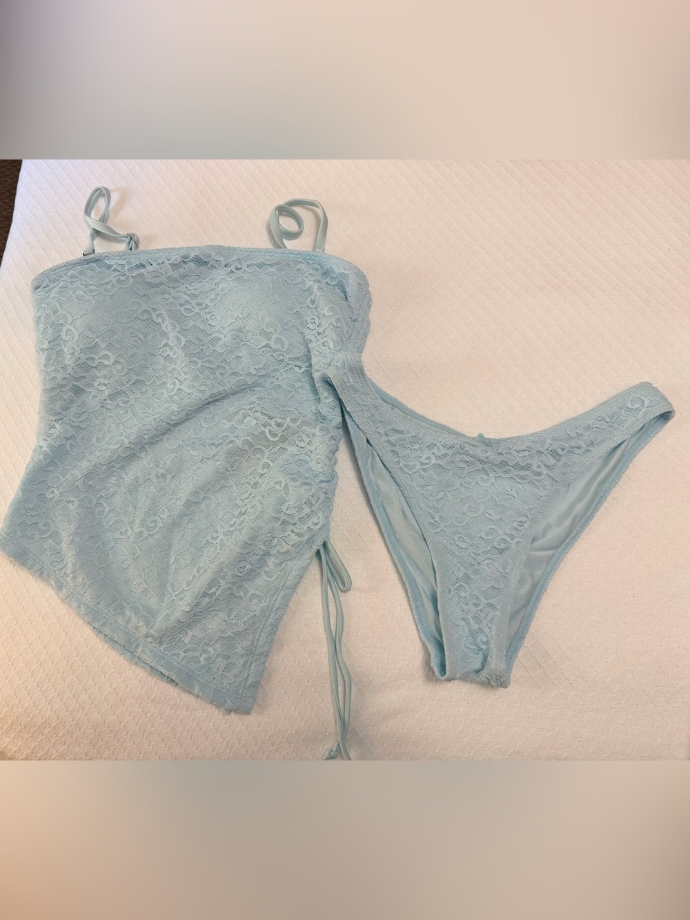 Light Blue Lace Bikini Set - Women's Lace Swim Top & Brief
